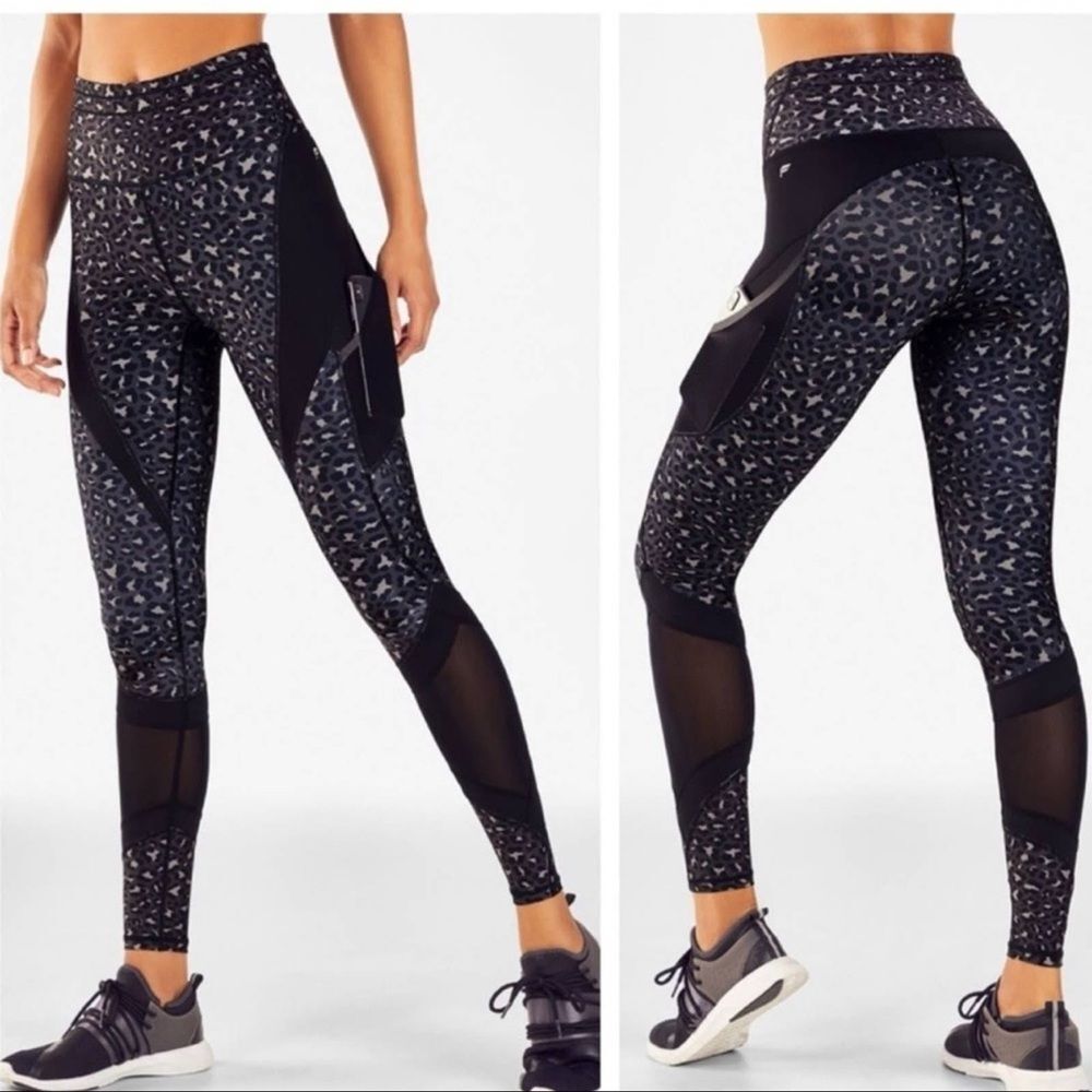 Fabletics Dark Gray Leopard Print Leggings